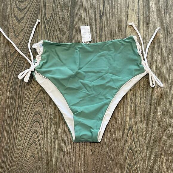 NWOT Jacque Designs Bathing Suit Bikini Bottom Side Lace High Waist Green XL - Picture 1 of 4